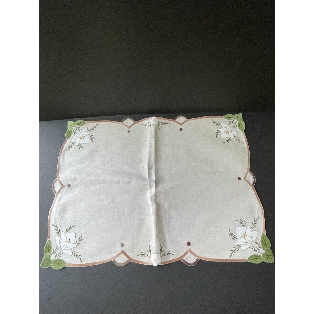 Vintage Traditional French Vinex Cotton Handcrafted Embroidered Floral Placemats